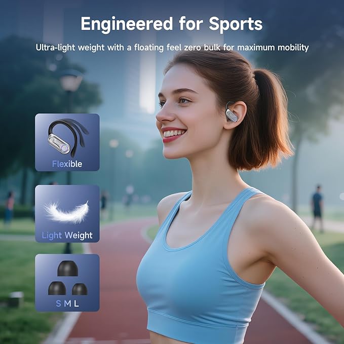 Wireless Earbuds, Sports Bluetooth 6.1 Earhooks Headphones, 90H Playtime LED Charging Case, ENC Noise Cancelling, 16.2mm Driver HiFi Stereo, IPX7 Waterproof Earphones for Running Workout Gym Black