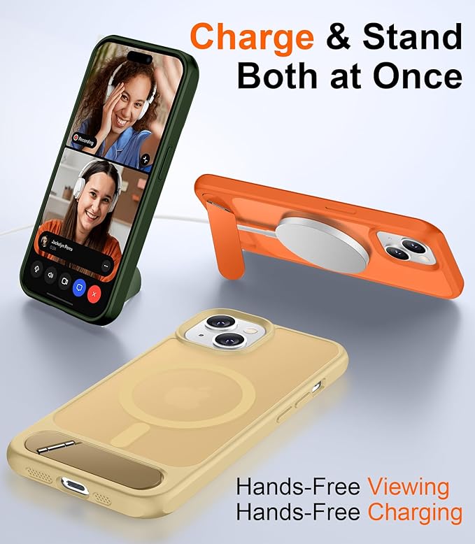 Magnetic Compatible with iPhone 15 Plus Case & iPhone 14 Plus Case, [Built-in Invisible Kickstand][Compatible with MagSafe][Military Grade Shockproof] Slim Translucent Matte Phone Case 6.7"