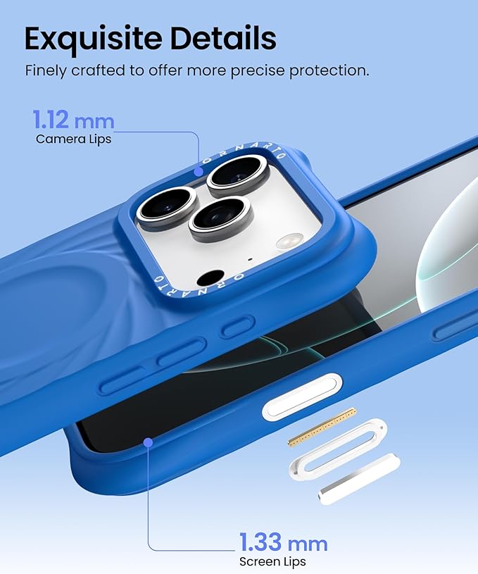 ORNARTO Vortuxe for iPhone 17 Pro Max Case 6.9" | 2X MIL-STD Protection | Camera Button Control | Compatible with MagSafe | Sleek Aesthetic Liquid Silicone Phone Cover | Azure