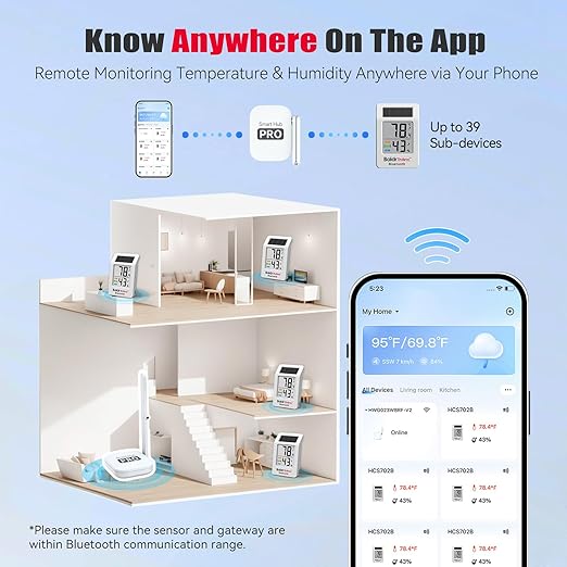 BaldrTherm WiFi Thermometer, Wireless Smart Thermometer, Remote Temperature Monitor with Gateway&Solar Sensor,200ft Coverage, App Alerts,12-Month Battery, Comfort Indicator, Data Sync Recover,3Pack