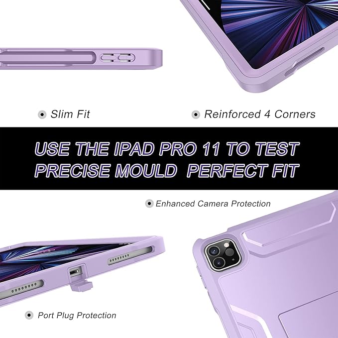 Soke Case for iPad Pro 11 Inch 2022/2021/2020/2018/iPad Air 5th/4th Generation,Built-in Screen Protector - Support 2nd Apple Pencil Charging - Heavy Duty Rugged Protective Kickstand Case - Violet