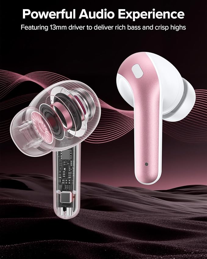TAGRY Bluetooth Headphones True Wireless Earbuds 60H Playback LED Power Display Earphones with Wireless Charging Case IPX5 Waterproof in-Ear Ear buds with Mic for TV Smart Phone Laptop Computer Sports