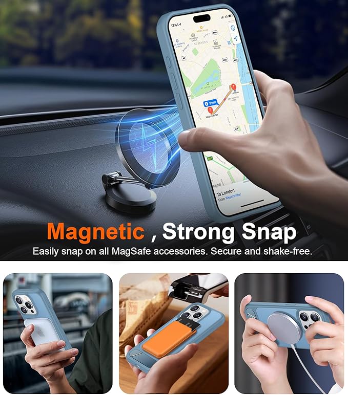 Magnetic Compatible with iPhone 15 Pro Case, [Built-in Invisible Kickstand][Compatible with MagSafe][Military Grade Shockproof] Slim Translucent Matte Phone Case for iPhone 15 Pro 6.1"