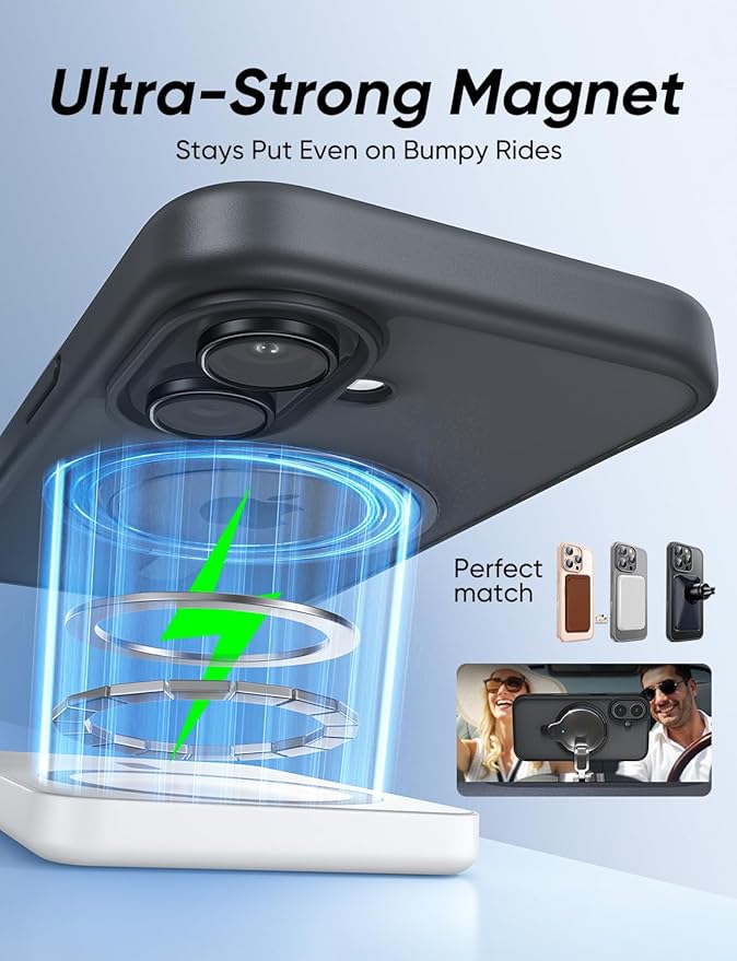 MAGIC JOHN 360° Rotatable Magnetic Invisible Stand for iPhone 16 Case [Camera Control Button] [Compatible with MagSafe] 16FT Shockof for iPhone 16 Case with Kickstand, Black