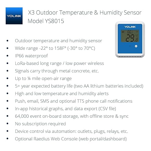YoLink 2-Pack X3 Version Temperature Humidity Data Logger, Longest Wireless Range, 5+ Years Battery, Emails/Text/App Alerts, Alexa, Best Freezer, Greenhouse Monitor. Hub Included