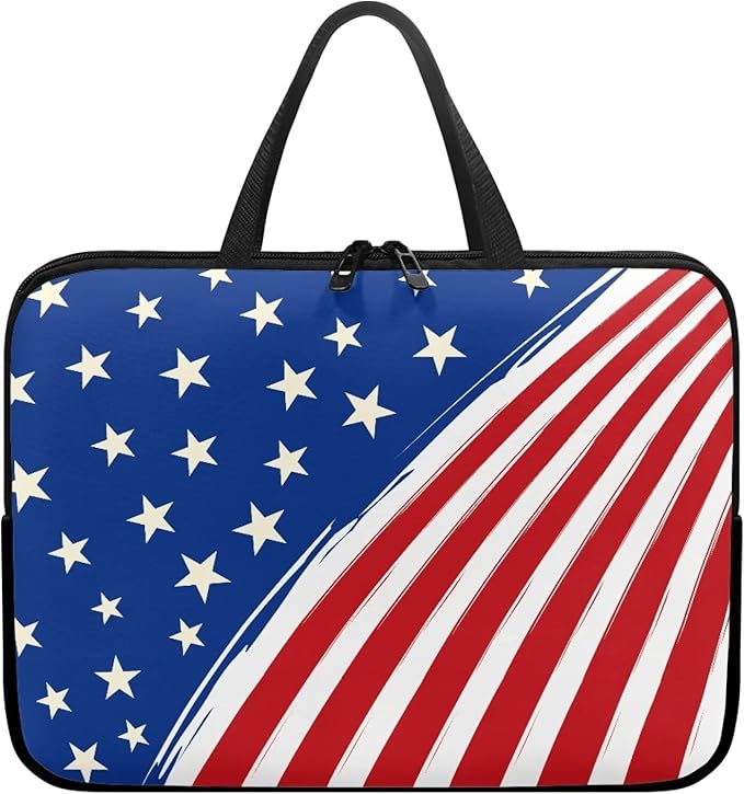10 Inch American Flag Laptop Sleeve, Red White and Blue Laptop Cover Computer Bag Tablet Carrying Case, Zipper Tote Bags Notebook Sleeves Independence Day Gifts for Men Women