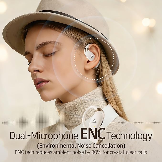 Open Ear Earbuds Wireless Bluetooth 5.4, 40H Playback Open Ear Headphones with Ear Hooks, ENC Noise Cancelling, IP55 Waterproof Sports Earbuds for Running Gym Workout Travel, Deep Bass Stereo