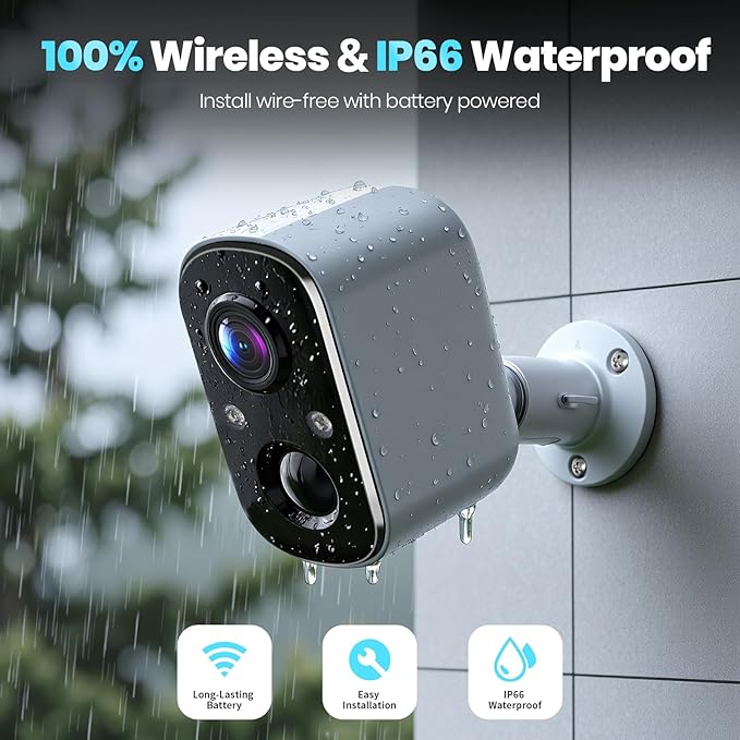 Techage Security Cameras Wireless Outdoor, 2K Battery Powered Cameras for Home Security with AI Motion Detection, 2.4G WiFi, Color Night Vision, 2-Way Talk, IP66 Waterproof, Cloud/SD Storage 2 Pack