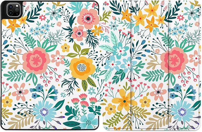 DONGKE Case for iPad Pro 12.9 inch 6th Generation 2022, Built-in Pencil Holder + Trifold Stand + Auto Wake/Sleep + Protective Cover for iPad Pro 12.9 5th/4th/3rd Gen - Flower