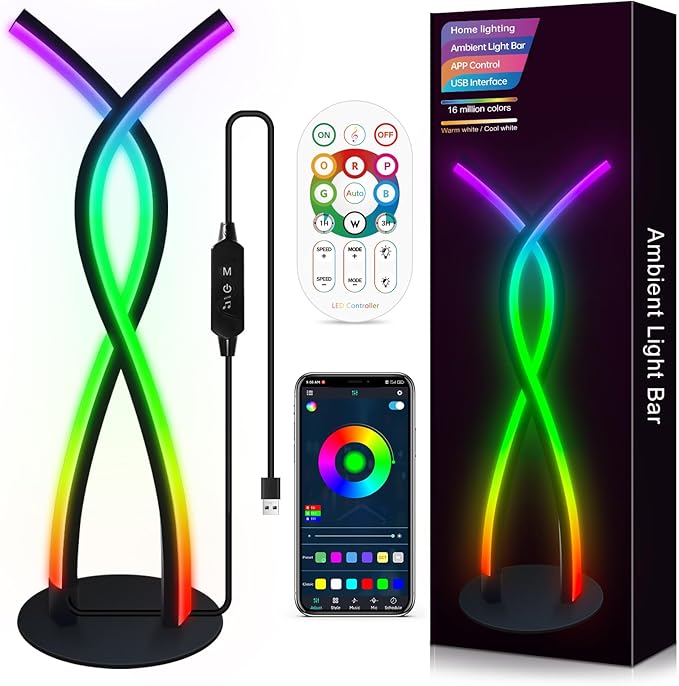 Daymeet LED Table Lamp, Modern Bedside Light Desk Nightstand Lamp RGB Color Changing Dimmable with Remote Music Sync Smart Bluetooth APP Control Night Light 5V USB Unique Desk Lamp for Bedroom Home