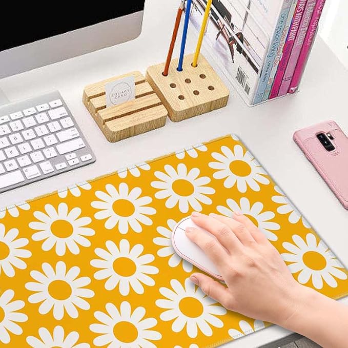 Vintage Flowers Desk Mat Yellow Large Mouse Pad XL Desk Pad Gaming Mousepad Extended Keyboard Mat 31.5 x 11.8 in Laptop Computer Keyboard Pad Mouse Mat for Office Desk Decor