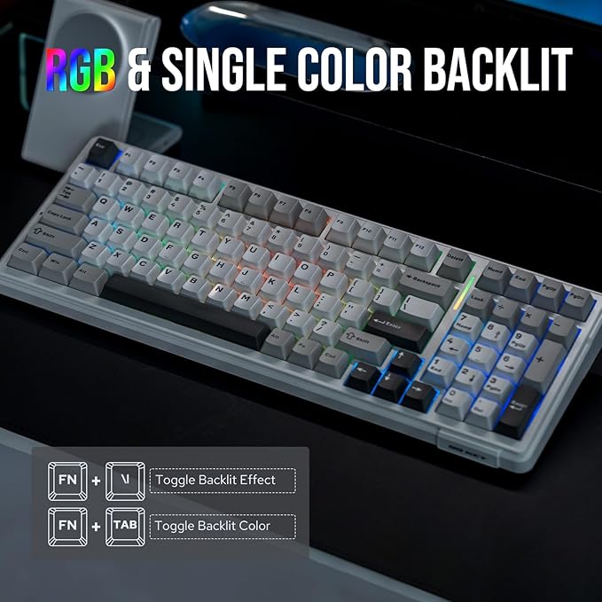 EPOMAKER x Aula F99 Wireless Mechanical Keyboard, Hot Swappable Gasket Custom Gaming Keyboard with Five-Layer Padding, BT/2.4GHz/USB-C, 8000mAh Battery (White Grey, Reaper Switch)