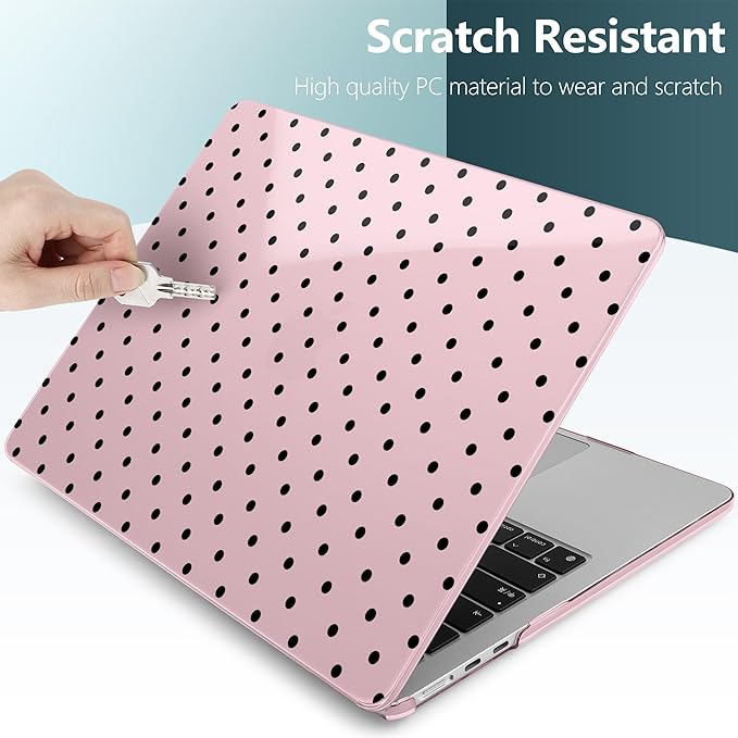 DONGKE Compatible with M5 MacBook Air 15 inch Case 2026 2025-2023 A3448 A3241 A3114 A2941 M4 M3 M2 Liquid Retina Display Touch ID, Protective Hard Shell Cover & Keyboard Skin - Black Polka Dots