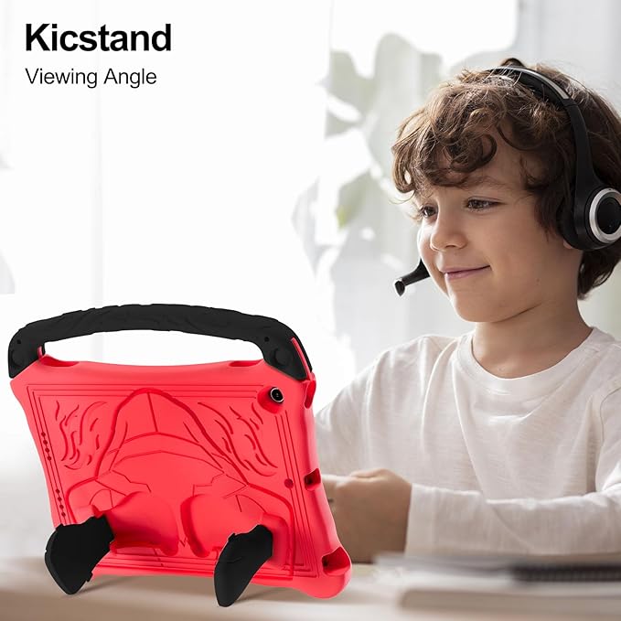 Dteck for iPad Air 3rd Generation and iPad Pro Case 10.5" 2019/2017 Release, Cute Boxing Shockproof Hard Case with Handle/Kickstand/Shoulder Strap, Protective Lightweight Kids-Friendly Cover, Red