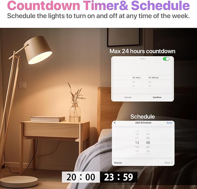 ORALUCE Smart Light Bulbs, WiFi＆Bluetooth E12 Smart Bulbs That Work with Alexa Google Home Compatible, 40W Equivalent Type B LED Light Bulb, RGBCW 2700-6500K Color Changing, 5W 450LM, 4Pack, (C37-5W)
