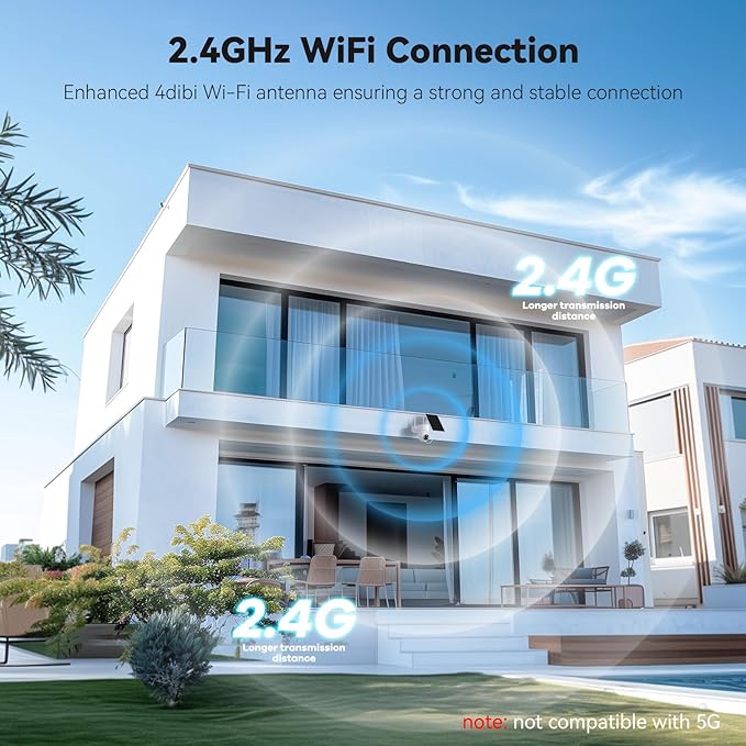 ELYSOO Solar Camera Outdoor Wireless, 2K Color Night Vision, Security Cameras Wireless Outdoor with 360°View, Battery Powered, 2.4GHz WiFi, Instant Alerts, IP65