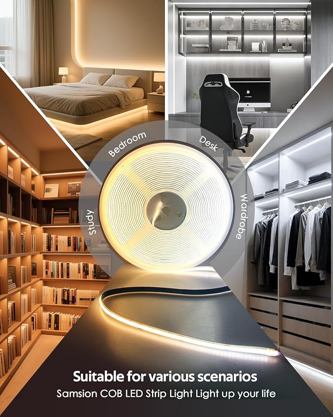 24V CCT COB LED Strip Light for Bedroom Tunable White 3000-6500K 32.8ft/10M Bluetooth App Control Led Tape Lights with Remote Self-Adhesive 480LED/M Light Strips for Under Cabinet(Include Power Supply
