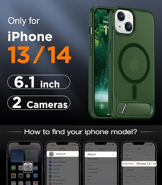 Magnetic Compatible with iPhone 14 Case/iPhone 13 Case,[Built-in Invisible Kickstand][Compatible with MagSafe][Military Grade Shockproof] Slim Translucent Matte Phone Case for iPhone 14/13 6.1"