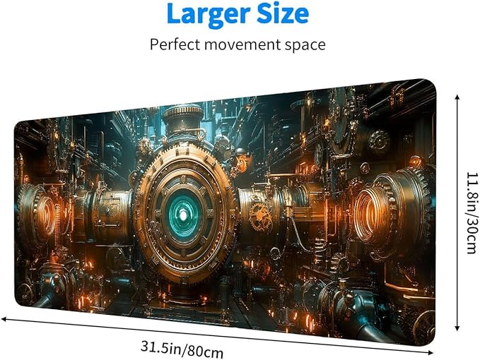 Steampunk Large Mouse Pad Industry Gear Precision Mousepad XL Large Gaming Mouse Pad Laptop Keyboard Mat Desk Pad Ideal for Office, Home, or Remote Work 31.5x11.8 Inch