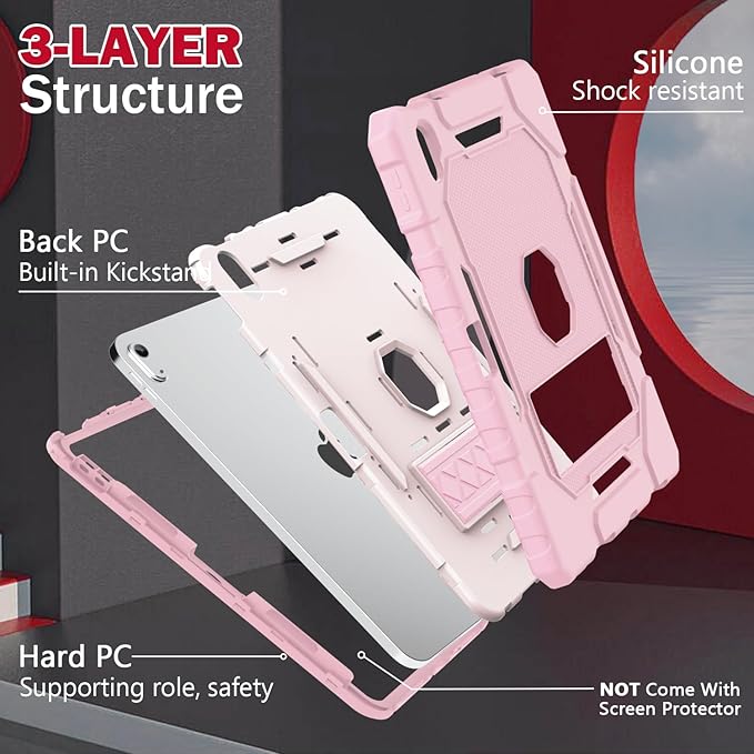 ZoneFoker Case for iPad (A16) 11th/10th Generation 11/10.9 inch 2025/2022, Heavy Duty Military Grade Shockproof Rugged Cover with Pencil Holder/Stand for i Pad 11th / 10 th Gen (Light Pink)