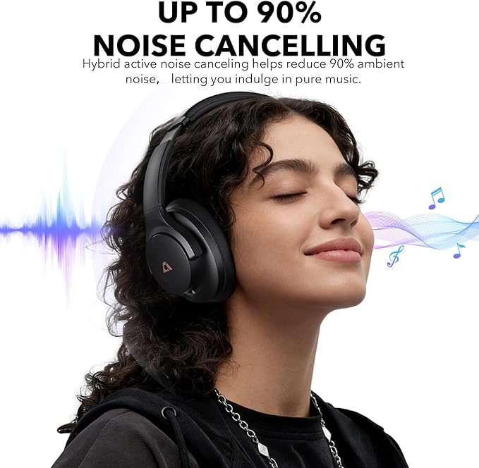 1Mii AI Y8 Active Noise Cancelling Headphones, Bluetooth 6.0 Wireless Over Ear, 100H Playtime Hi-Res Audio, AI Translation & Voice Chat, Custom EQ via APP for Travel & Home Office - Black