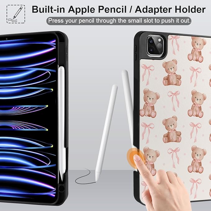 DONGKE Case for iPad Pro 12.9 inch 6th Generation 2022, Built-in Pencil Holder + Trifold Stand + Auto Wake/Sleep + Protective Cover for iPad Pro 12.9 5th/4th/3rd Gen- Bear
