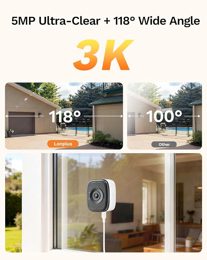 LongPlus 5MP 3K Window Camera with Night Vision, 5G & 2.4GHz WiFi Window Cameras for Home Security, Safeview Camera with AI Person & Motion Detection, 24/7 Recording, Easy Quick Install, 2-Way Audio