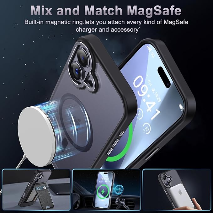 Newfuture Magnetic for iPhone 17 Case [Compatible with Magsafe] [Military Grade Drop Protection] Translucent Matte Anti-Scratch Shockproof Protective Phone Cover 6.3 Inch, Black