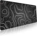 Pixiecube Minimalist Topographic Map Mouse Pad - Contour Extended Large Stitch Edge Mousepad. Black & White Non-Slip XXL Gaming Desk Mat
