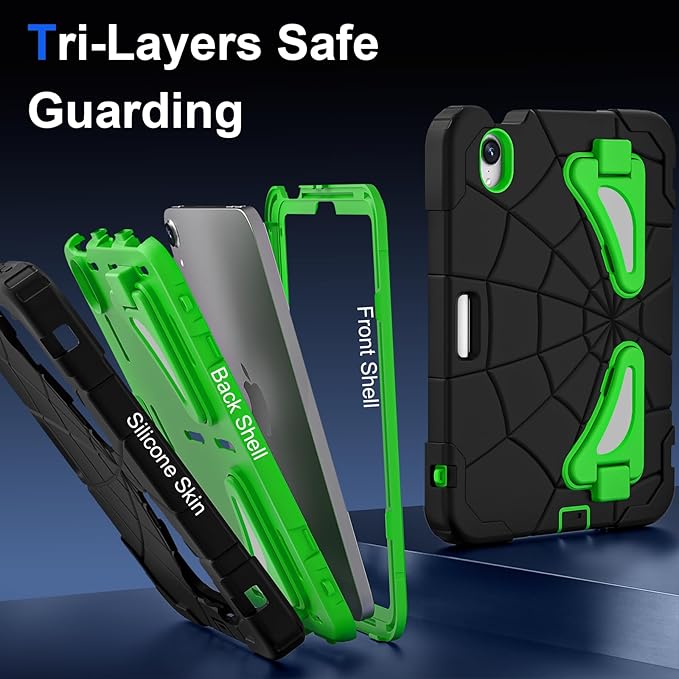 AKABEILA Compatible with Apple iPad mini 6 2021/iPad mini 7 2024 Tablet Case，Lightweight Shockproof Rugged Protective Cover with Kickstand for Kids Children Boys Babies Dark Green