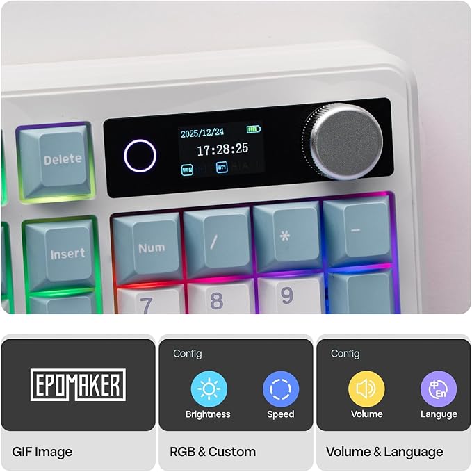 EPOMAKER TH99 PRO 96% Mechanical Keyboard with Screen & Knob, 10000mAh, 2.4Ghz/BT, Hot Swap, Custom Driver, RGB Backlight, PBT Keycap, Wireless Gaming Keyboard for PC/Mac (Blue&White, Creamy Jade)