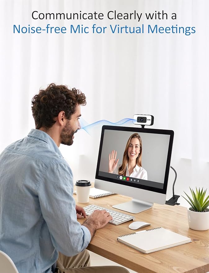 Webcam for PC, 4K Streaming Camera with Light, Web Camera for Desktop/Laptop Computer Webcam with Microphone, Plug and Play USB Web Cam with Bracket, for Live Streaming, Video Calls, and Meetings