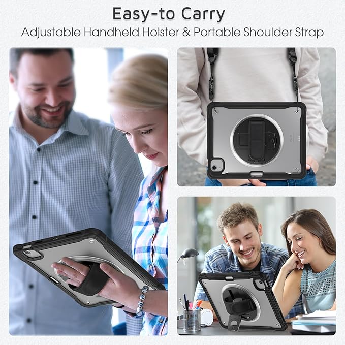 BRAECNstock Case for iPad Air 11-inch M4 2026/ M3 2025/ M2 2024 and Air 5th/4th Gen 10.9‘’ & Pro 11-inch 1st-4th 2018-2022 Kids Cover with Pencil Holder,Screen Protector,Handle Stand-Black