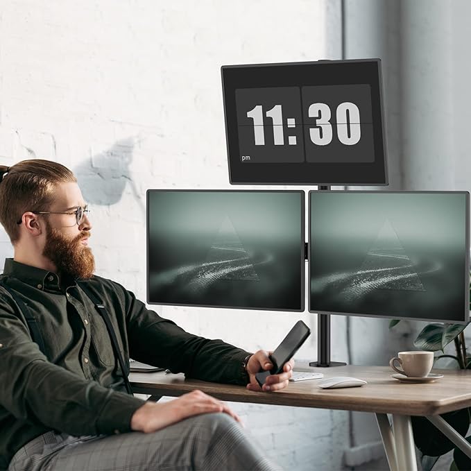WALI Tall Triple Monitor Mount for 13-27 inch Computer Screens, 3 Monitor Desk Mount, Holds up to 22 lbs, Adjustable Triple Monitors Stand with Swivel Tilt Rotation, 75x75/100x100mm (M003), Black
