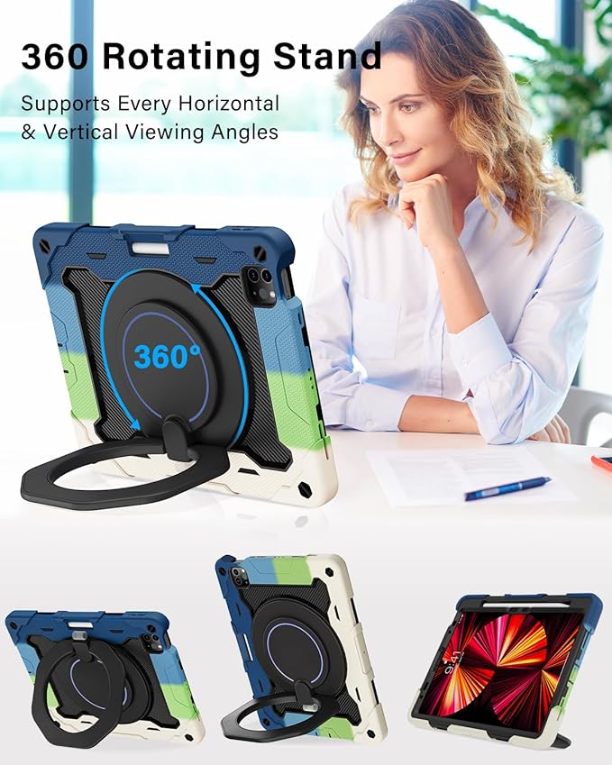 ROISKIN for iPad Air 11 inch M4/M3/M2 Case, iPad Pro 11 inch 4th/3rd/2nd/1st Generation,iPad Air 5th/4th 10.9 inch Case,Heavy Duty Shockproof with 360 Stand Handle Shoulder Strap Pen Holder for Kids