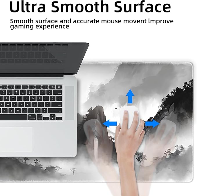 Galdas Mouse Pad for Gaming,XXL XL Large Mouse Mat Long Extended Mousepad Desk Mat Non-Slip Rubber Mice Pads Stitched Edges Thin,Black Ink Background (31.5 x 11.8 x 0.12 Inches)