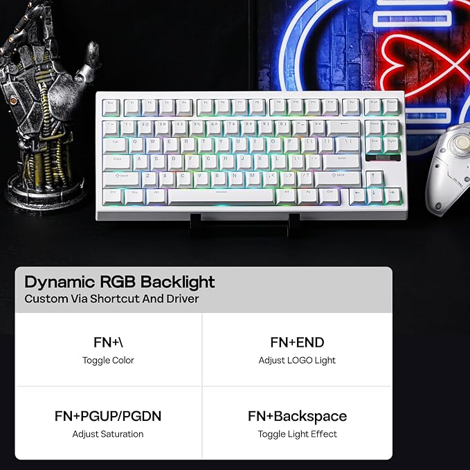 EPOMAKER G84 80% RGB Gaming Mechanical Keyboard, 2.4GHz/ Type-C/BT Wireless Keyboard, QMK/VIA Programmable, Hot-Swappable, NKRO, with Shine Through PBT Keycaps for Gamers (White, Creamy Jade Switch)