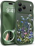 GVIEWIN for iPhone 17 Pro Case Compatible with MagSafe [Curly Wave Edge][Full Camera Protection]Floral Translucent Shockproof Magnetic Women Phone Case for iPhone 17 Pro 6.3'', Sweet Posy/Forest Green