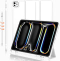 iMieet iPad Pro 13 Inch Case (M5/M4) 2025/2024 with Pencil Holder, Trifold Stand Smart Case with Soft TPU Back, Auto Wake/Sleep (White)