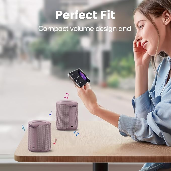 Bluetooth Speaker Wireless,IP67 Waterproof & Dustproof Portable Speaker with Lights,15W Loud Stereo Sound, 2500mAh Battery All Day Playtime, TWS Pairing, BT5.3, Home/Party/Outdoor/Beach (Dusty Pink)