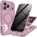 BERFY for iPhone 17 Pro Case, Compatible with MagSafe, Built-in Privacy Screen Protector, Camera Protection, Shockproof Full Body Phone Case 6.3", Translucent Palevioletred