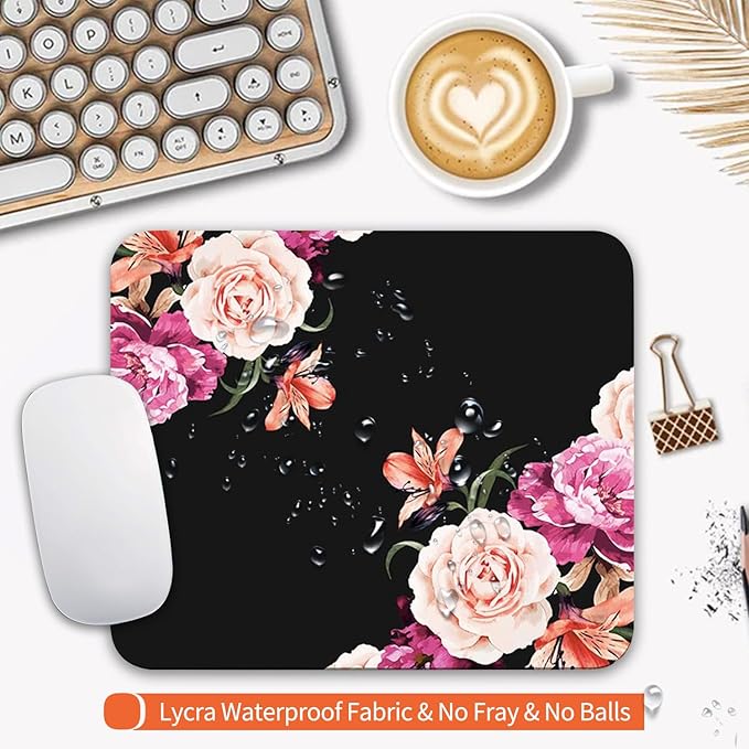Square Mouse Pad Pretty Peony Flower, Personalized Premium-Textured Custom Mouse Mat Design, Washable Mousepad Cloth, Non-Slip Rubber Base Computer Mouse Pads for Wireless Mouse