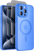 Symcele Designed for iPhone 15 Pro Max Case, Compatible with MagSafe, with Privacy Screen Protectors X2, [Camera Protection] [15FT Military Drop Protection] Shockproof Phone Case, 6.7", Blue