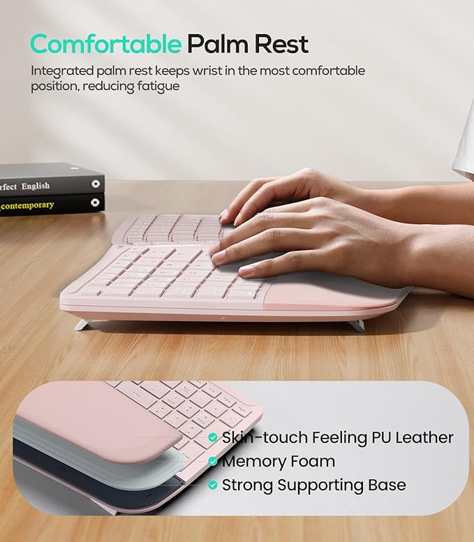 Nulea RT07B Wireless Ergonomic Keyboard - Split Keyboard, Wrist Rest, Natural Typing, Bluetooth and USB Connectivity, USB-C Rechargeable,Compatible with Windows Mac (Silver White)