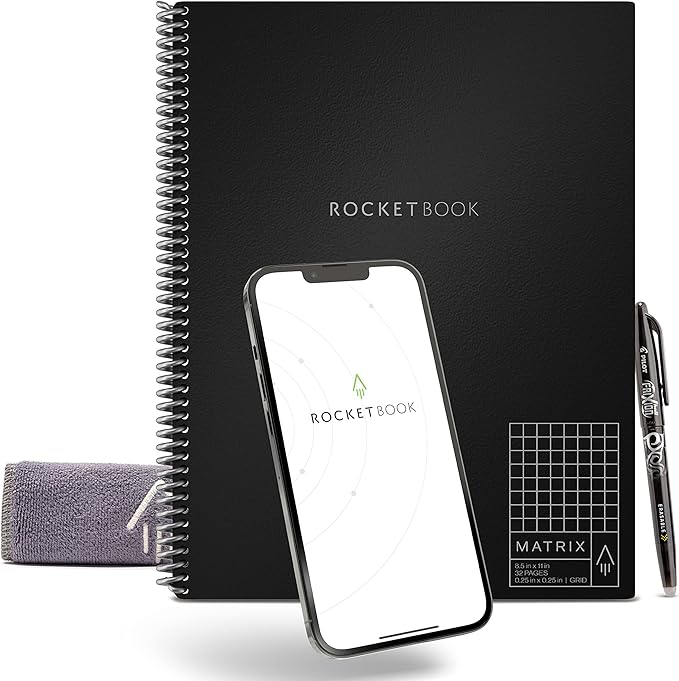 Rocketbook Matrix Smart Reusable Graph Paper Notebook, Digitally Connected, Isometric Notebook, Letter Size 8.5x11, Black