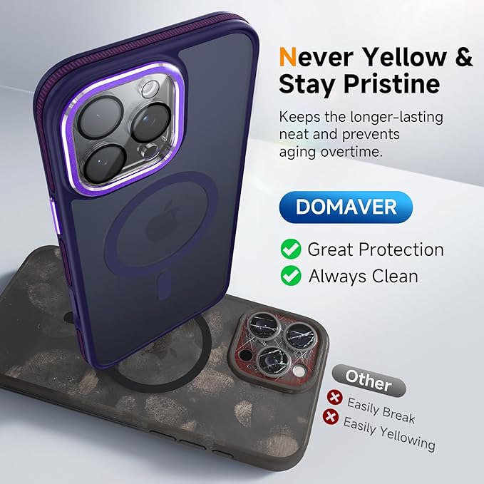 Magnetic 3 in 1 for iPhone 16 Pro Case, [Omni-Directional Protection] with 1x Screen Protector + 1x Camera Cover, [Seamless Work with Magsafe] Shockproof Slim Thin Matte Case for iPhone 16 Pro Purple