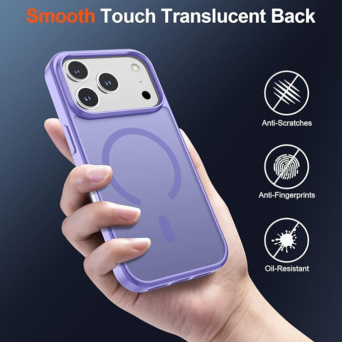 SUPFINE Magnetic for iPhone 17 Pro Case (Compatible with MagSafe)(Military Grade Drop Protection) Translucent Matte Shockproof with Anti-Fingerprint Phone Cover,Purple