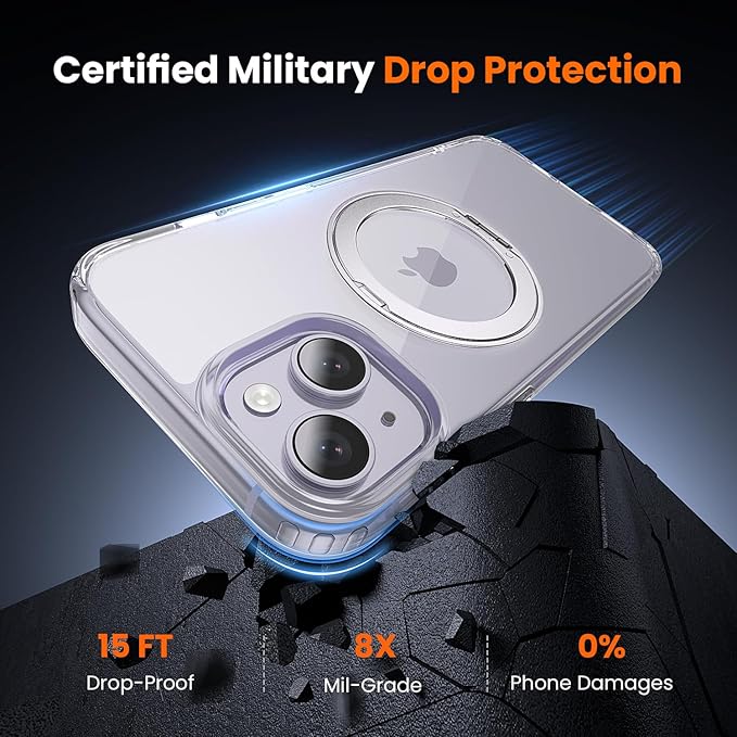 toushion 3 in 1 for iPhone 14 Case Stand |Build in Kickstand,Screen Protector *1 & Camera Lens Protector*1, Not Yellowing, Fits MagSafe, Military-Grade Protection