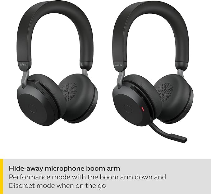 Jabra Evolve2 75 PC Wireless Headset with 8-Microphone Technology - Dual Foam Stereo Headphones with Adjustable Advanced Active Noise Cancelling, USB-C Bluetooth Adapter and UC Compatibility - Black
