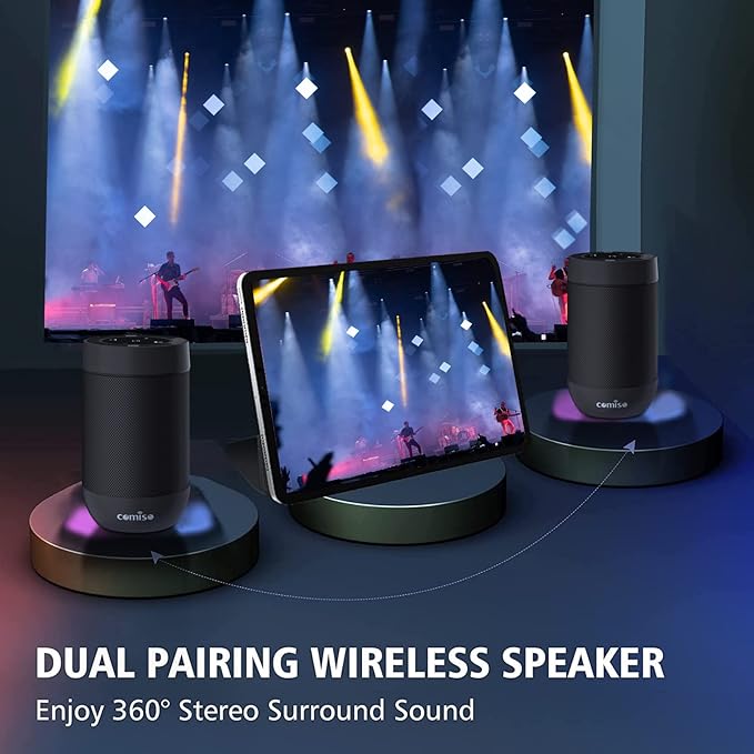 comiso Bluetooth Speaker, Portable Bluetooth Speakers with Wireless Stereo Pairing, Built in Mic, 360° HD Sound,IP65 Waterproof Speaker,Support TF Card, for Home/Party/Outdoor/Beach,Gift For Men/Women